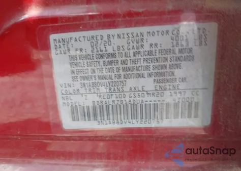 2020 Nissan Sentra Sr Xtronic Cvt from USA, damaged, VIN 3N1AB8DV4LY220757